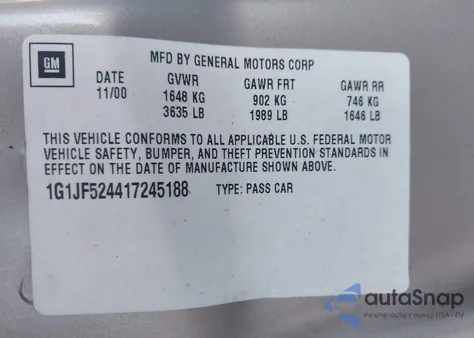 2001 Chevrolet Cavalier Ls z USA, uszkodzony, nr VIN 1G1JF524417245188